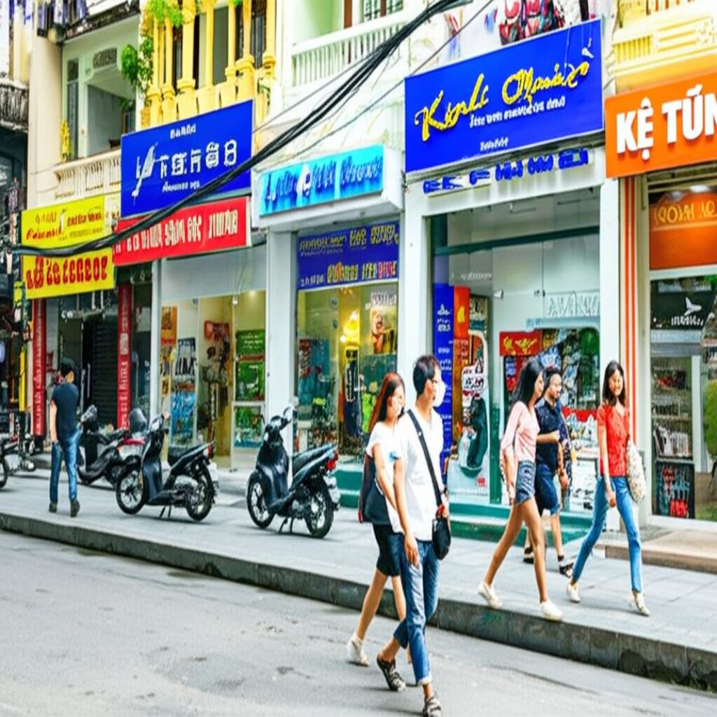 Travel Agencies in Ba Dinh, Hanoi. Sunny street.