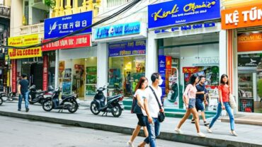 Travel Agencies in Ba Dinh, Hanoi. Sunny street.
