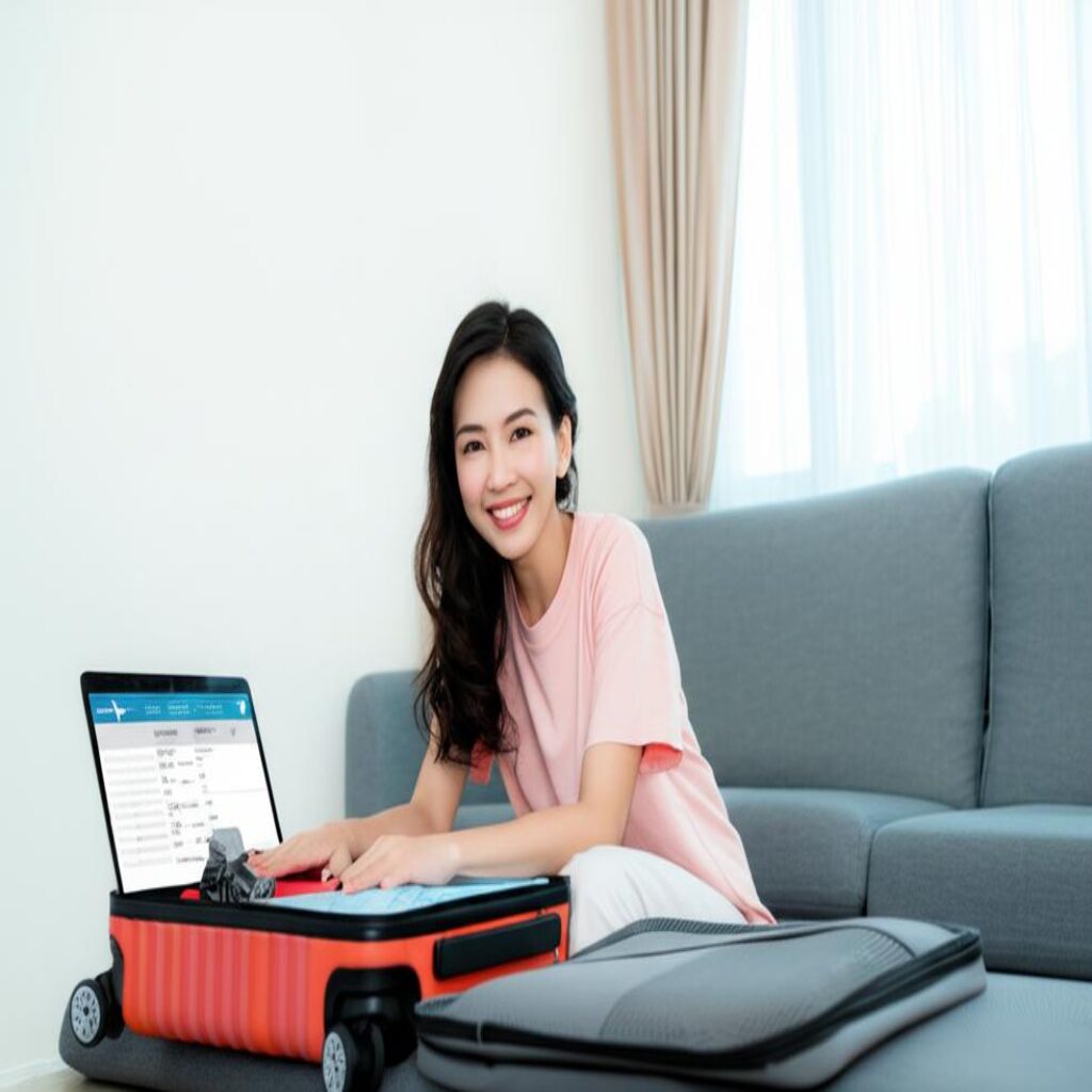 Traveler packs for trip, booked through Bình Tân agent.
