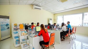 Travel agency in Chau Doc assisting customers.