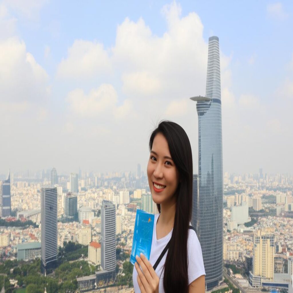 Woman books flight tickets in Thủ Đức city.
